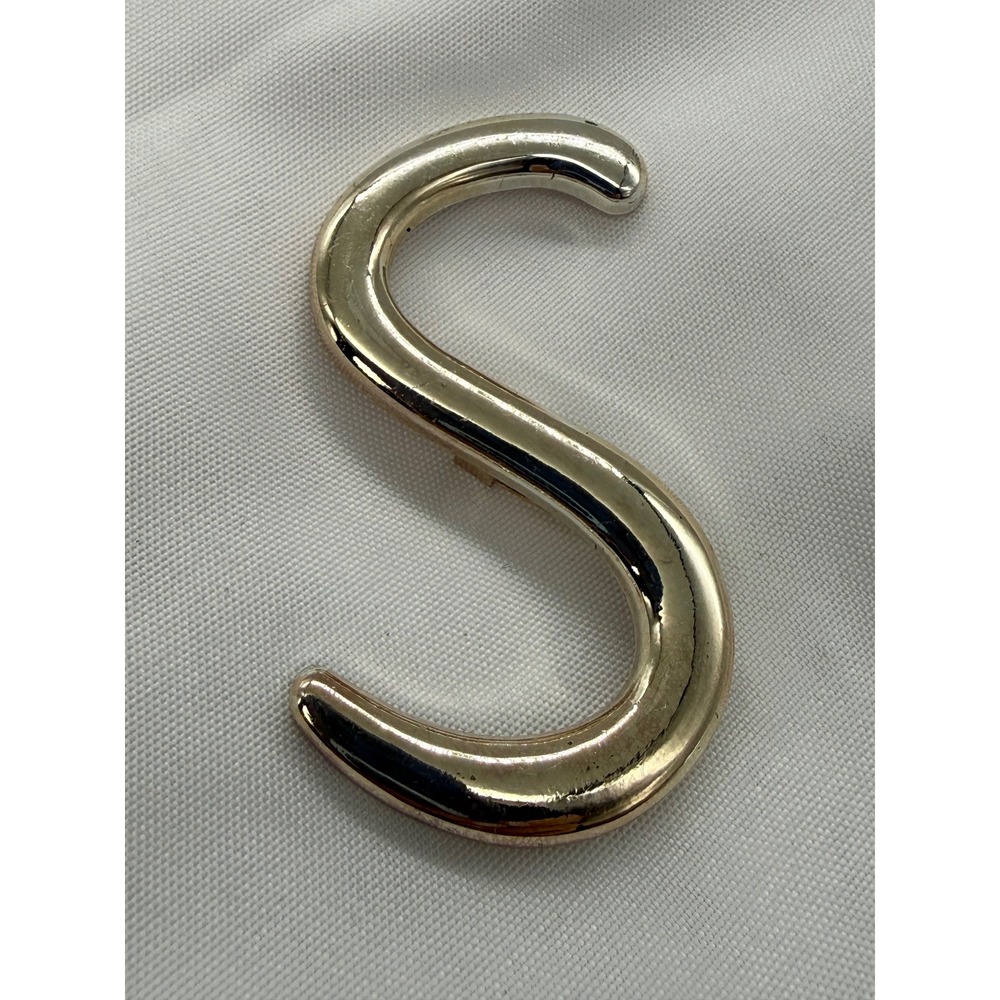 Gold Tone Initial Letter S Brooch Monogram Alphabet Pin Polished Name Gift